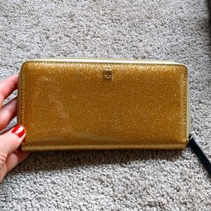 Kate Spade 3 pocket gold metallic wallet